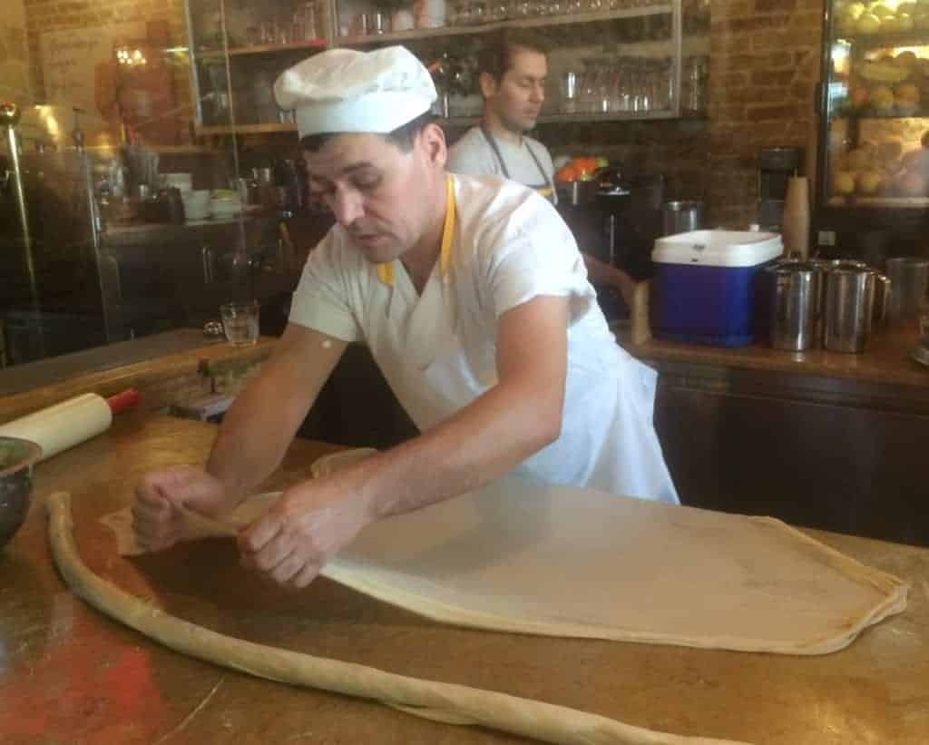 Athens Food Tour: Bougatsa being hand-prepared in Psiri