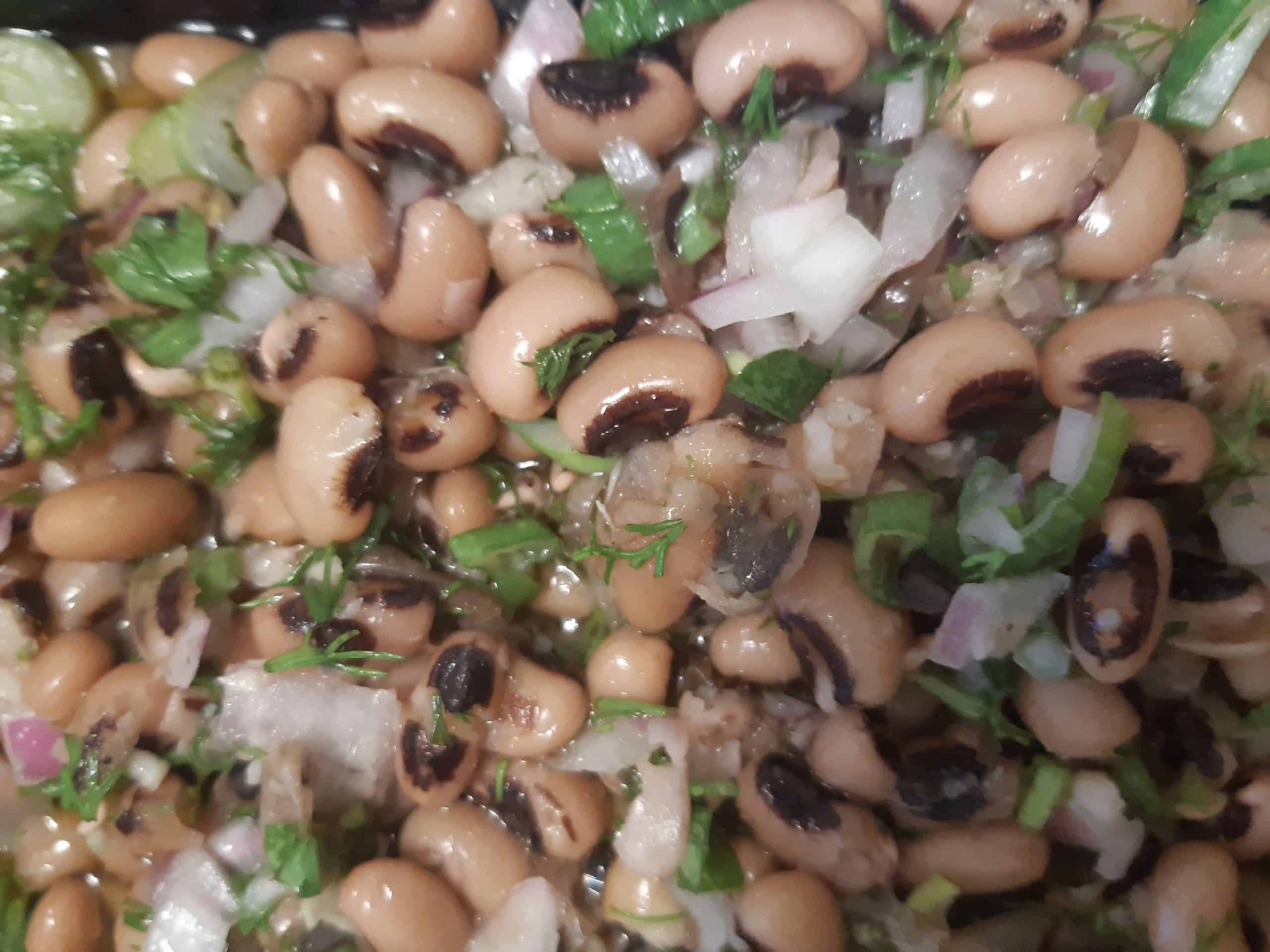 Greek black-eyed pea salad flavoured with mint and herbs