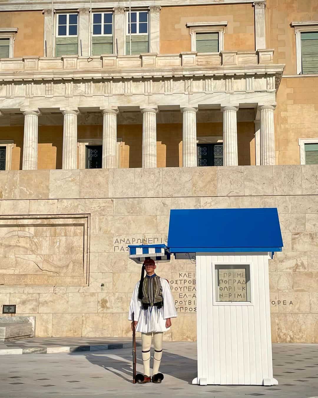 An Evzone stands guard at Syntagma Square Athens