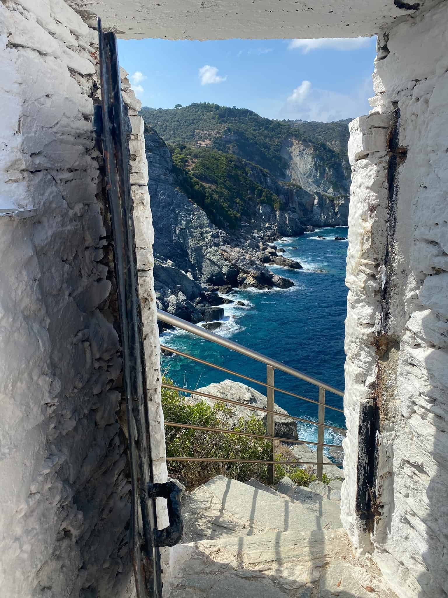 Looking out from the Mamma Mia church of Agios Ioannis Kastri