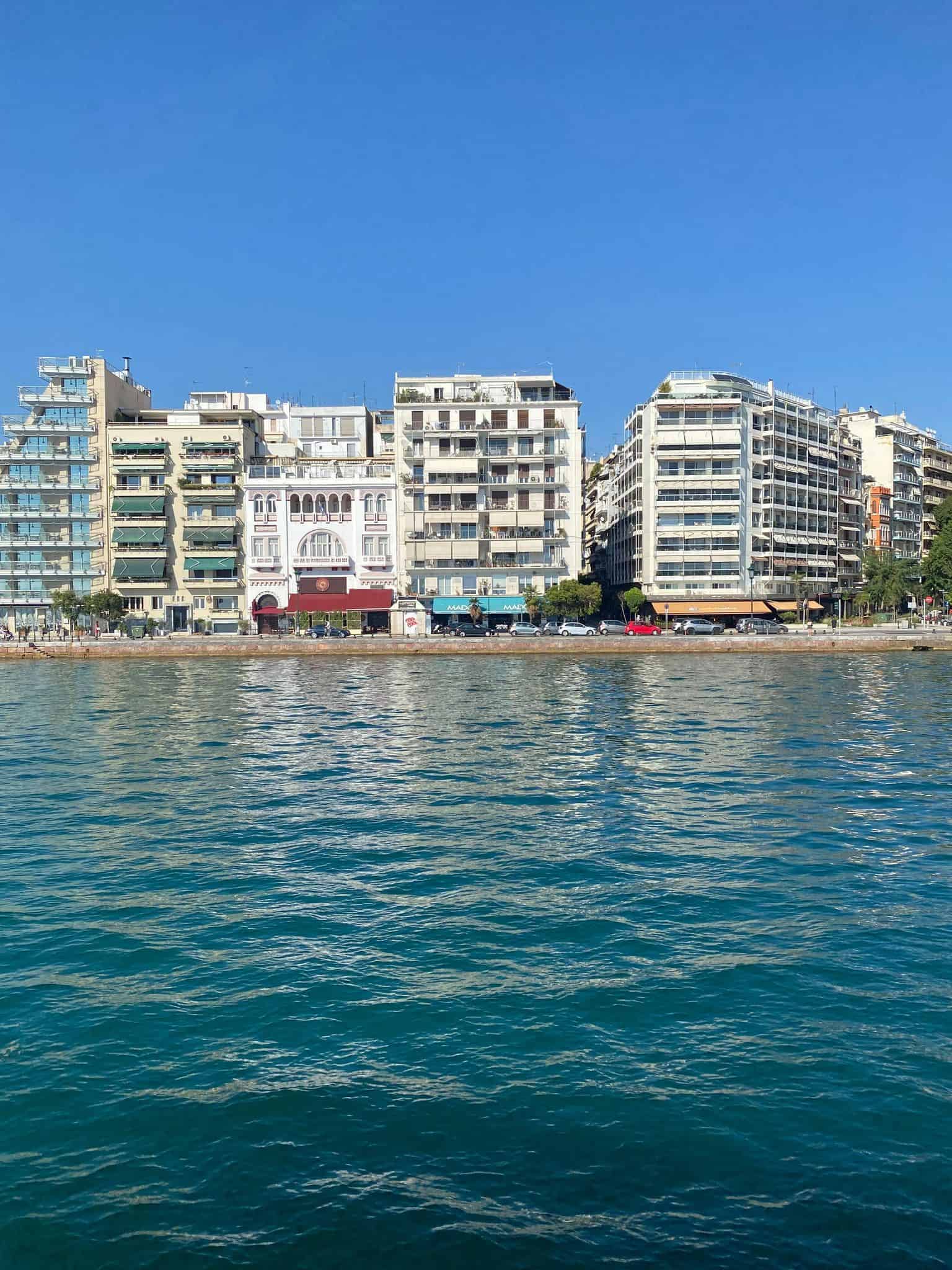 Best Thessaloniki walking tours: View of Thessaloniki from the water of the Thermaic Gulf