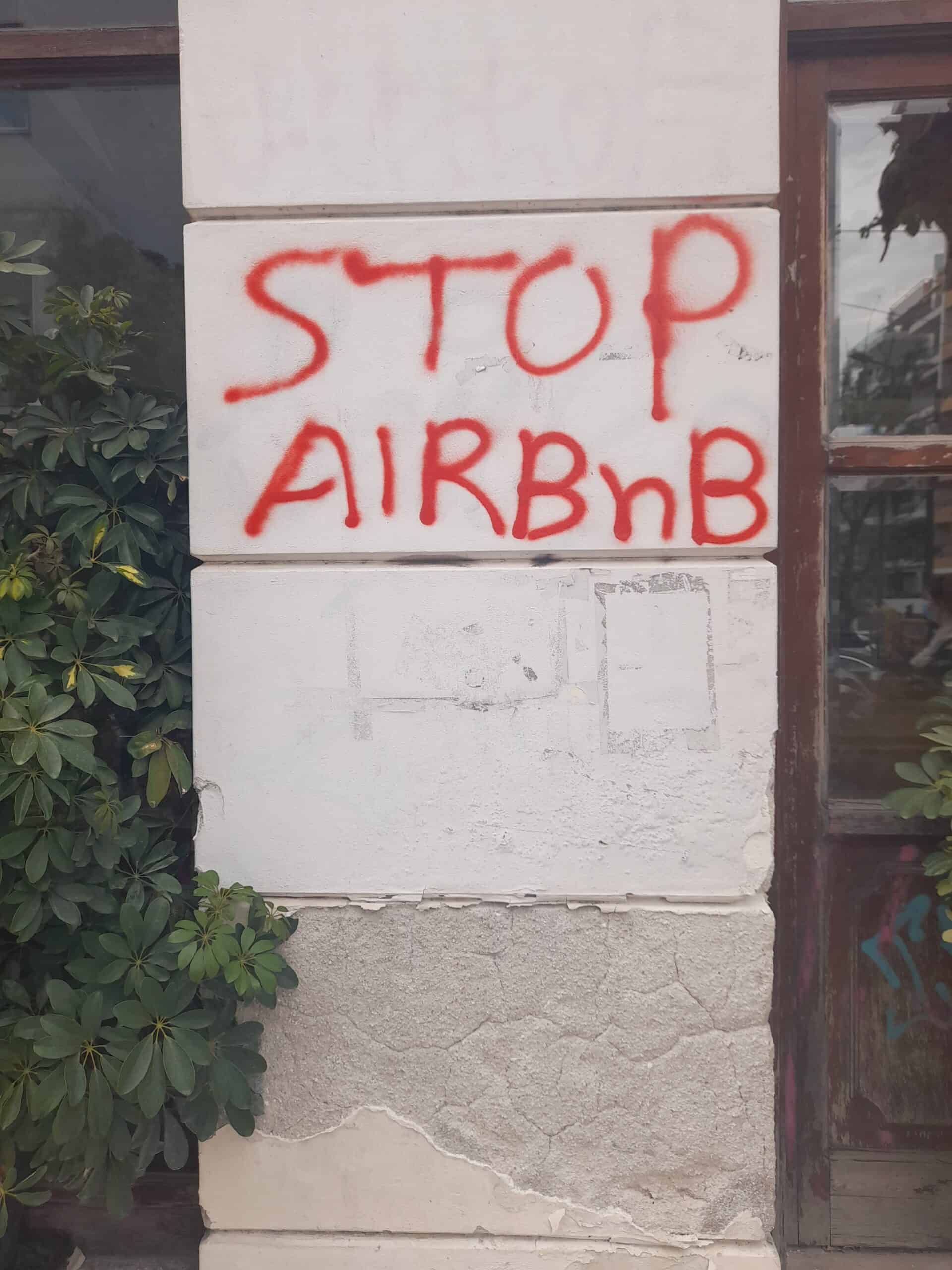 Anti Airbnb graffiti in Athens Greece